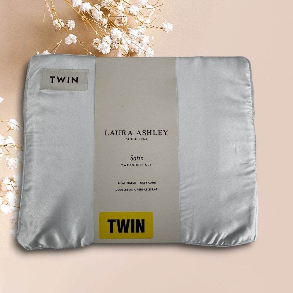Laura Ashley Satin Twin Sheet Set‎ Classic White Tinsley Cottage Shabby Country